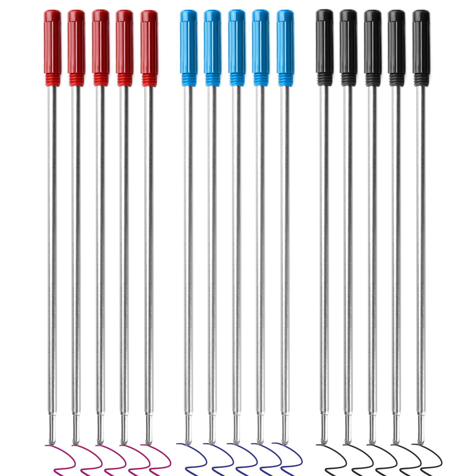 Photo 1 of 0.7 mm Ballpoint Ink Twist Pen Refills, 15 Pcs Medium Point Metal Smooth Writing Replaceable Ink Refill, Stationery Compatible for Cross Ballpoint Replacement (4.6in M) (Black+Red+Blue, 15)