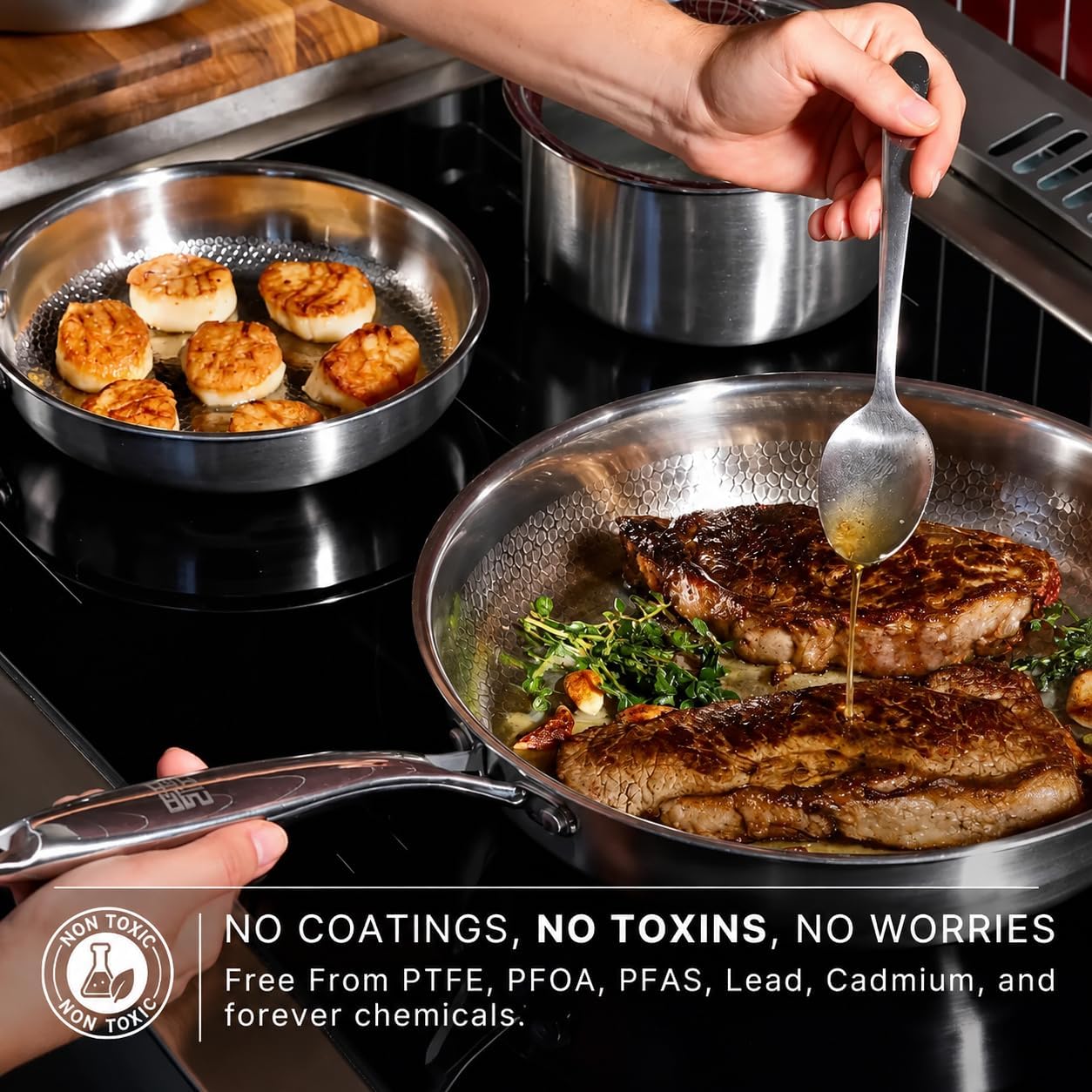 siraat Titanium Hammered Deep Pan Pro, PFAS Free Frying Pan 10.2"