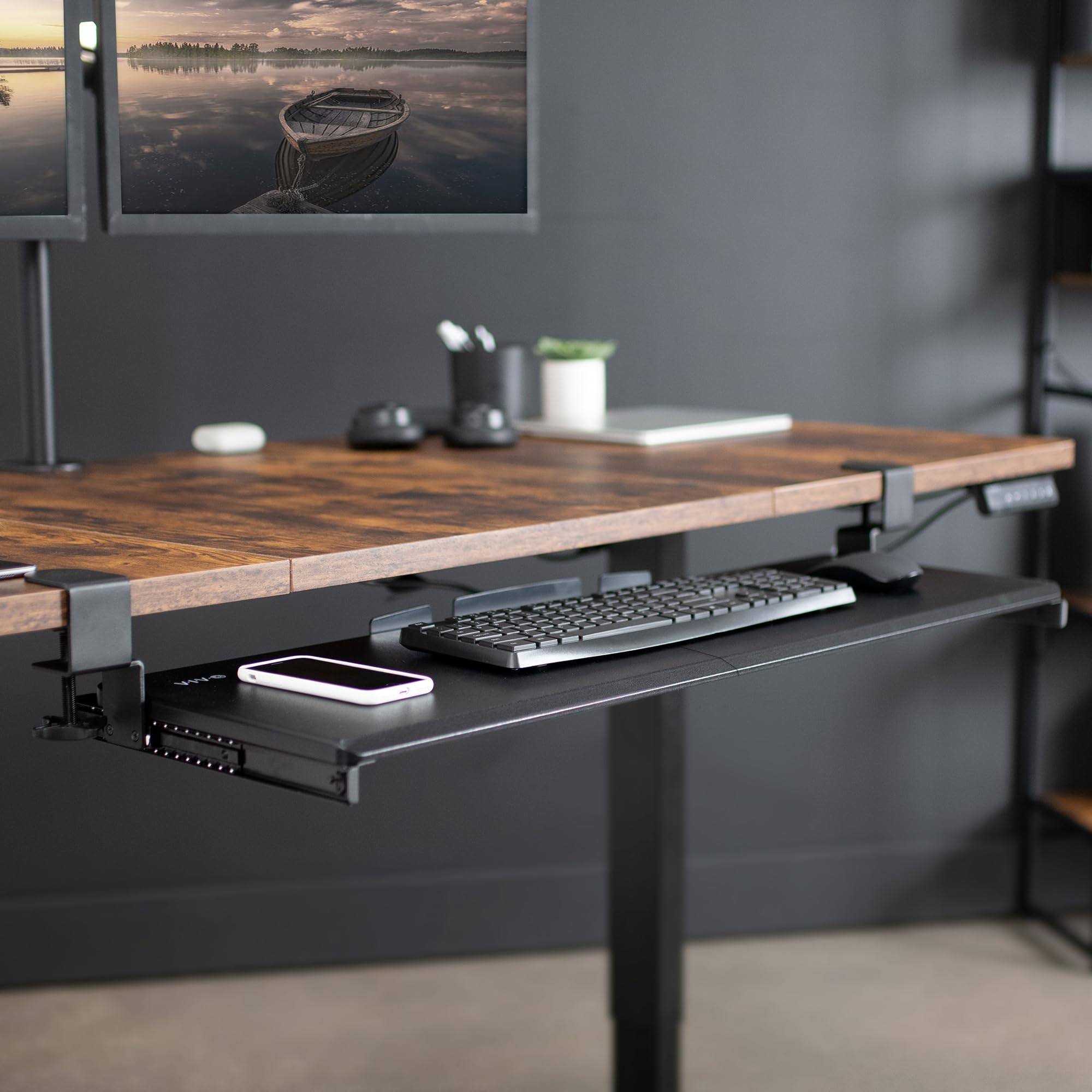 VIVO MOUNT-KB15EB Plateau de Clavier extractible sous Le Bureau avec système de Fixation en C Extra Robuste, 86 cm (102 cm y Compris Les Pinces) x 28 cm, tiroir d'ordinateur Coulissant pour saisir,