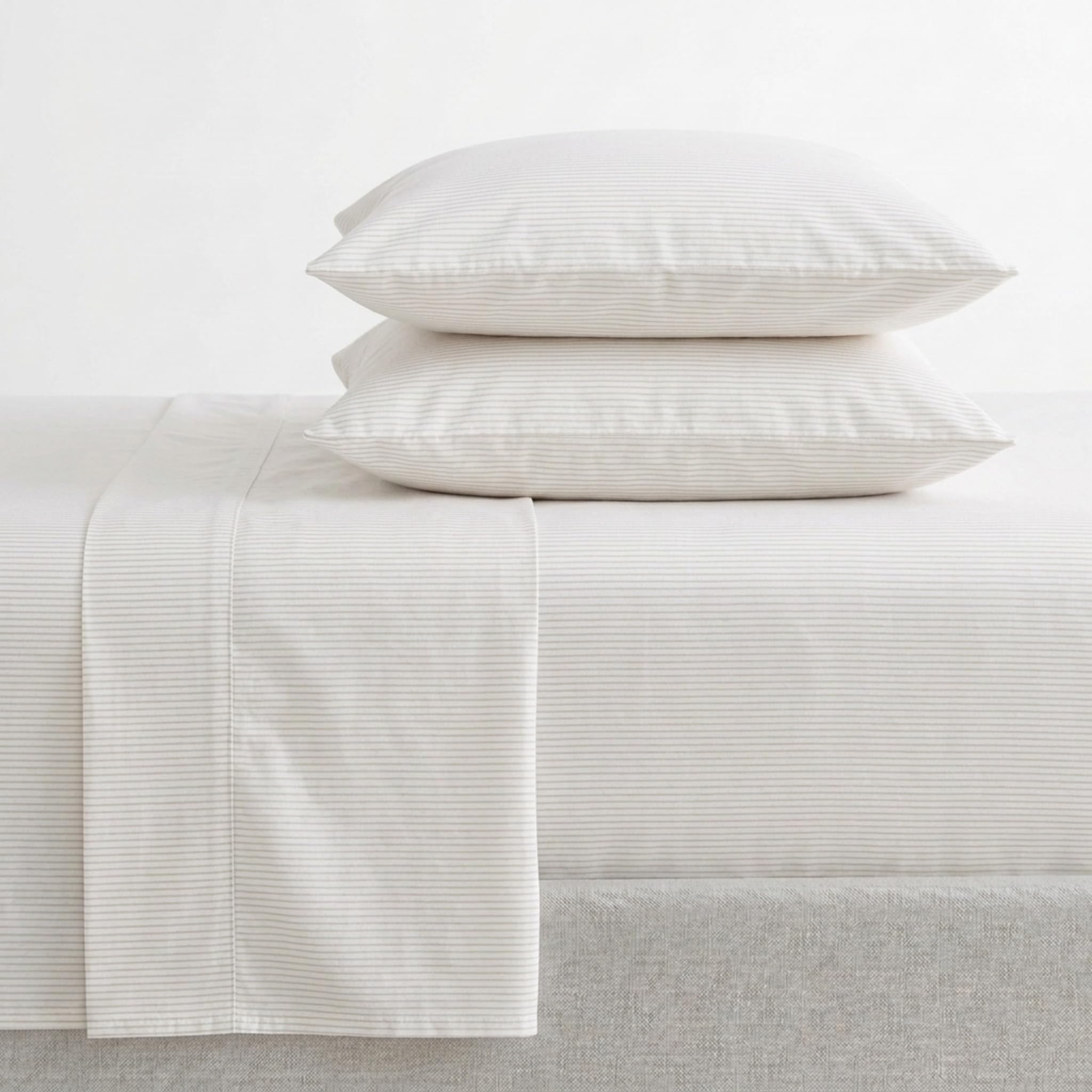 Martha Stewart - Twin Size Sheets Set, Crisp &amp; Tailored Cooling Sheets w/a Naturally Smooth Cotton Percale Lightweight Feel - Bed Sheets with Matching Pillowcase &amp; Fitted Sheet (Stripe White)