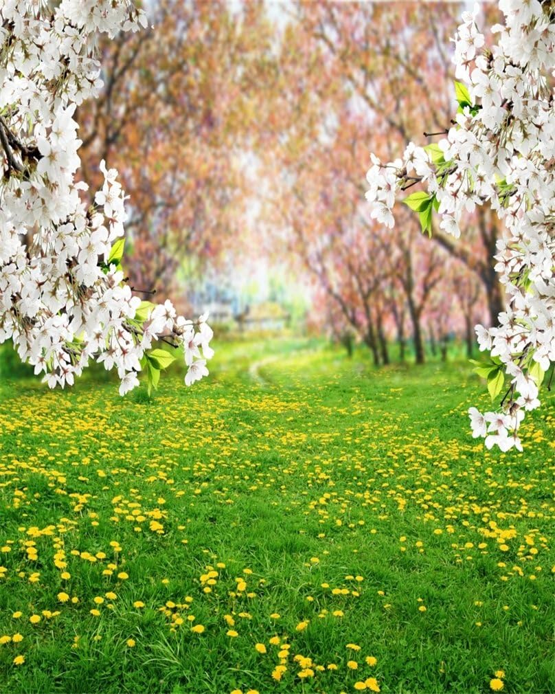 AOFOTO 8x10ft Spring Scenic Backdrop Sweet Flowers Photography Background Meadow Floral Blossoms Garden Florets Grassland Park Trees Kid Baby Portrait Photo Shoot Studio Props Video Wallpaper Drape