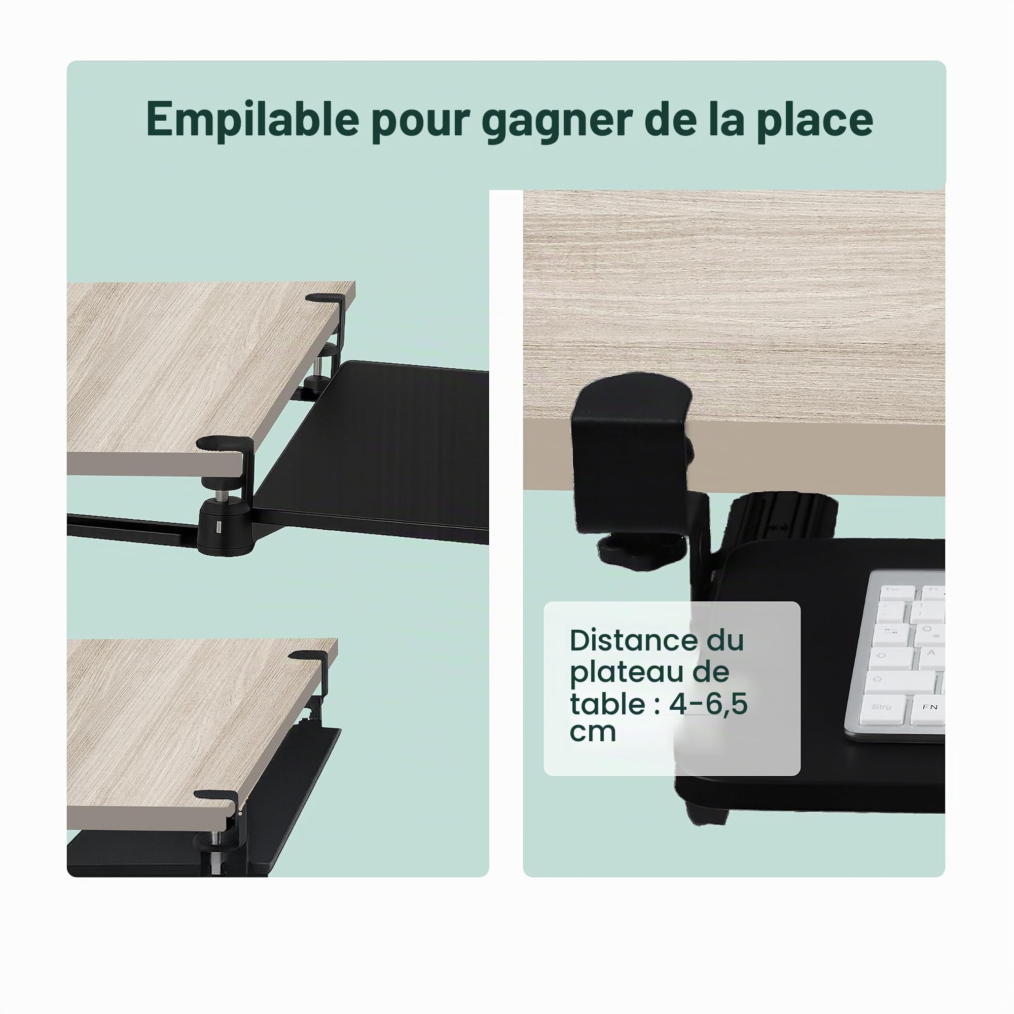 Relaxdays Support Coulissant pour Clavier et Souris, Design Moderne, Montage sans perçage, Plateau 65 x 34 cm, Blanc