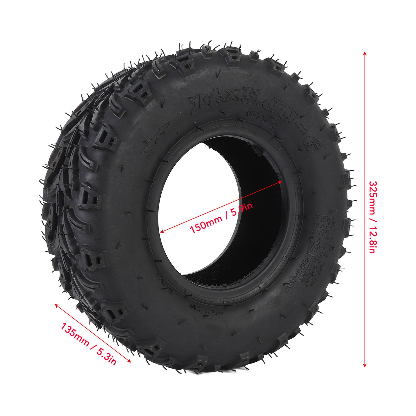 Keenso 14x5.00-6 Neumático, Neumático de Rueda Delantera con Aspiradora sin Cámara de Goma de Borde para la Mini Bicicleta de Carrito de Carretera ATV Quad Off