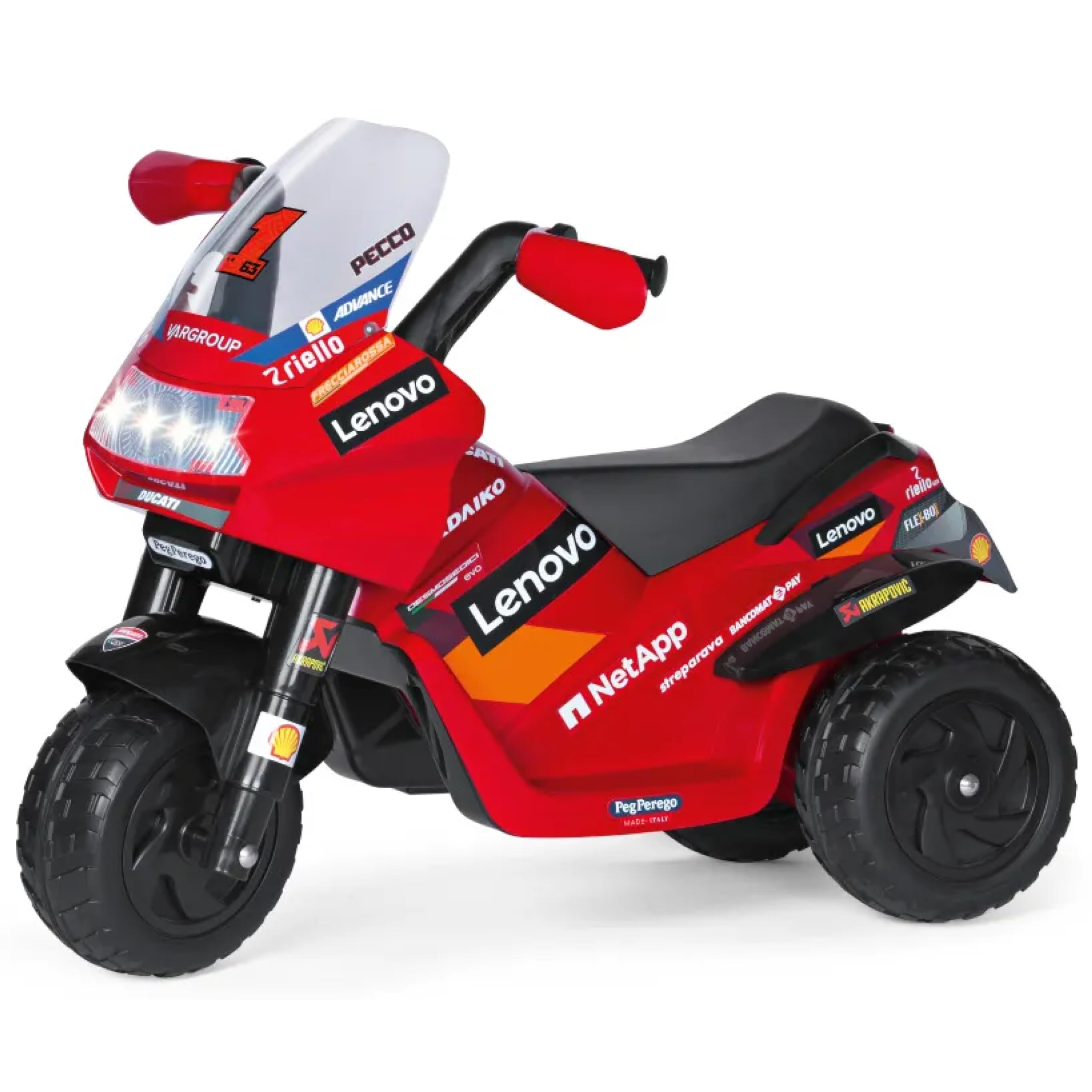 PEG Ducati Desmosedici EVO Moto Elettrica per Bambini 2+, con Luci, Suoni e Clacson, Acceleratore a Pedale, Batteria Ricaricabile 6V
