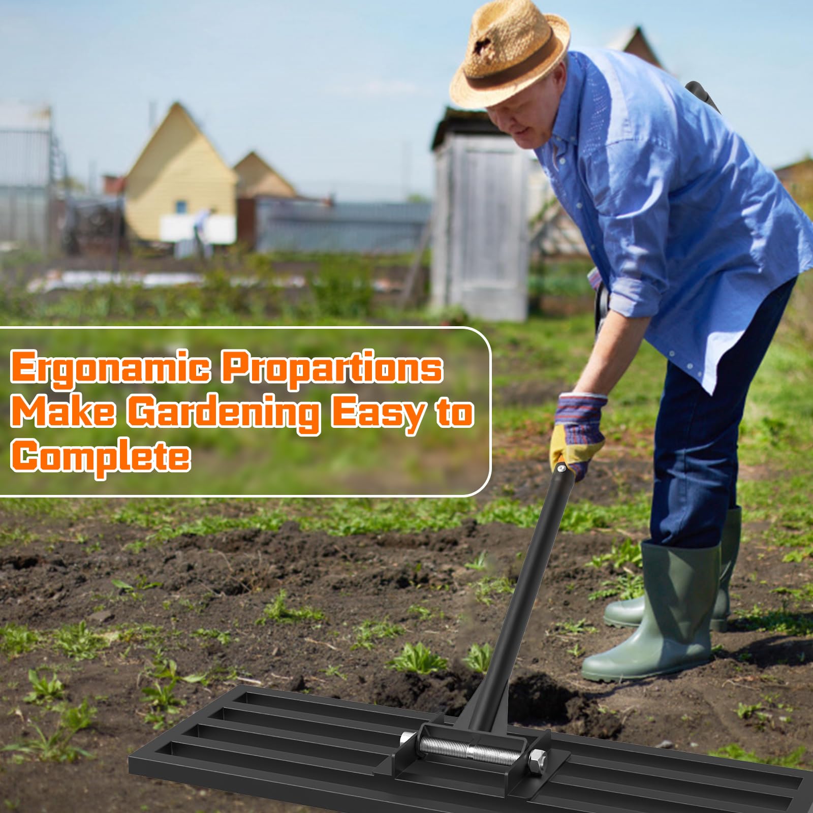 COZEER Rastrello di livellamento 76,2 x 25,4 cm, strumento livellatore con manico regolabile da 198,1 cm | Resistente e robusto, antiruggine, per giardino, campo da golf, fattoria e pascolo