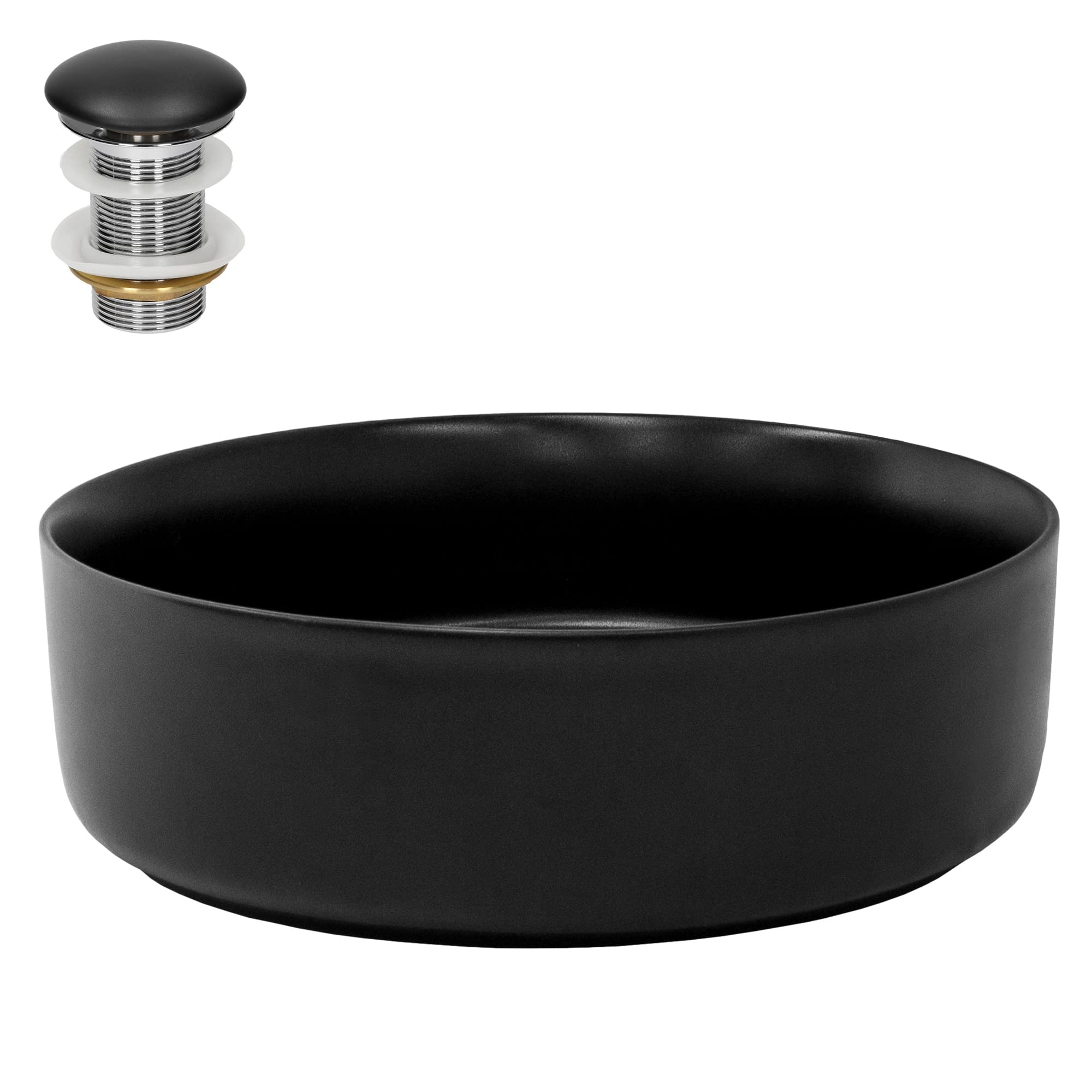 ML-Design Lavabo de Cerámica Negro Mate Redondo Ø 280 x 150 mm Con Agujero De Desagüe Lavamanos Moderno De Encimera Sobremesa De Superficie Pila Para Baño Aseo Fregadero Diseño Minimalista — view 19