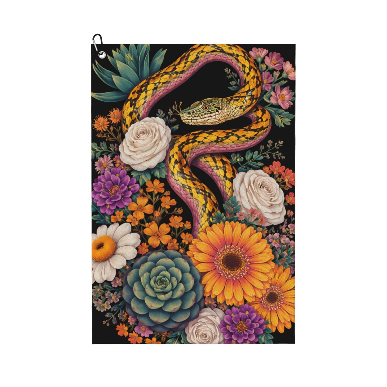 Oudrspo Snake with Colorful Flowers Multi-Functional Golf Towel | Absorbent Quick Drying 16x24in