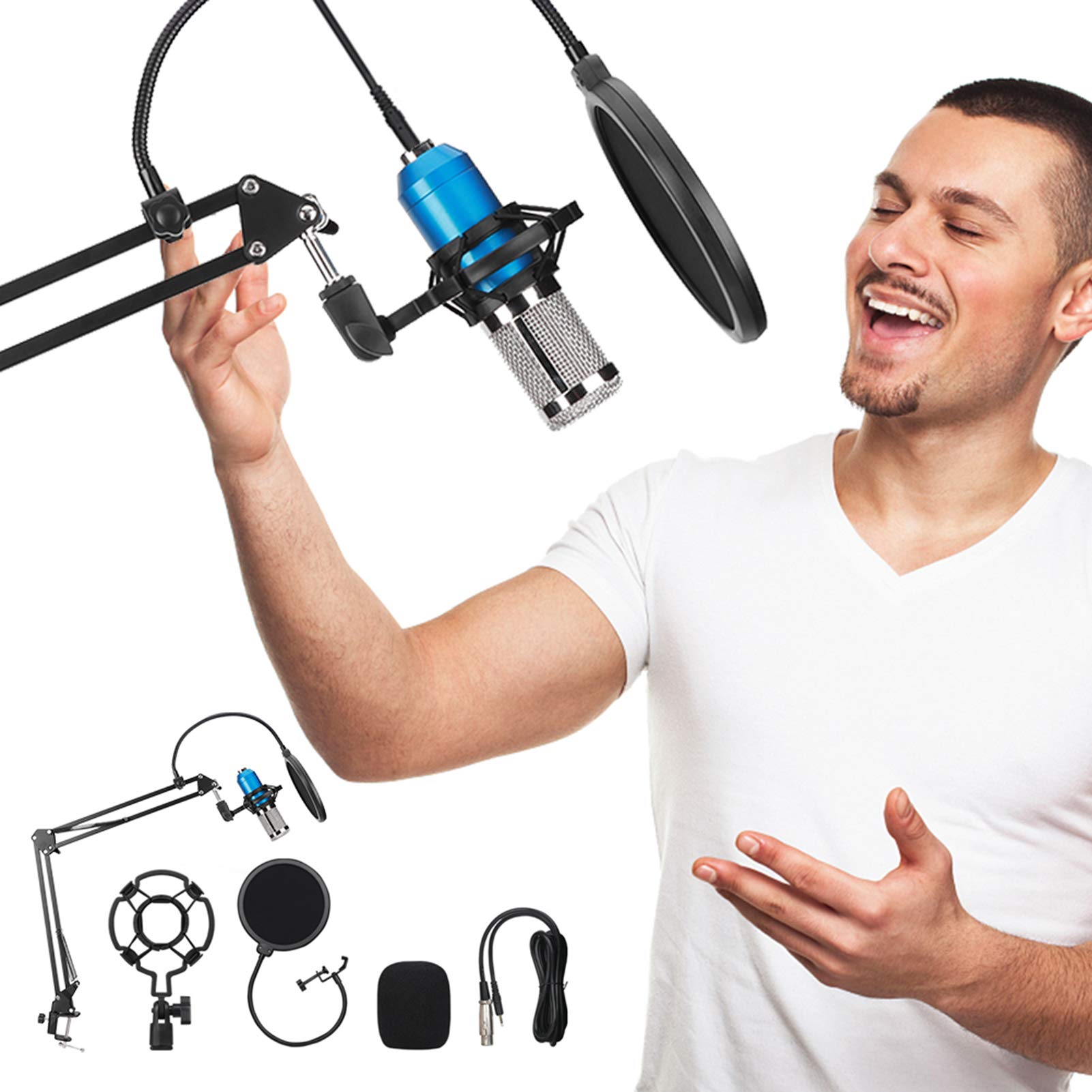 Goshyda Kit de Micro USB pour Ordinateur avec Microphone Capacitif pour L'enregistrement de Chansons en Direct, pour Téléphone Portable, Ordinateur