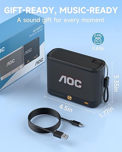 Miniatura 8 de AOC Altavoz Bluetooth portátil con sonido estéreo, BT 5.4, BassUp, IP65 impermeable, tiempo de reproducción de 30 horas, emparejamiento estéreo