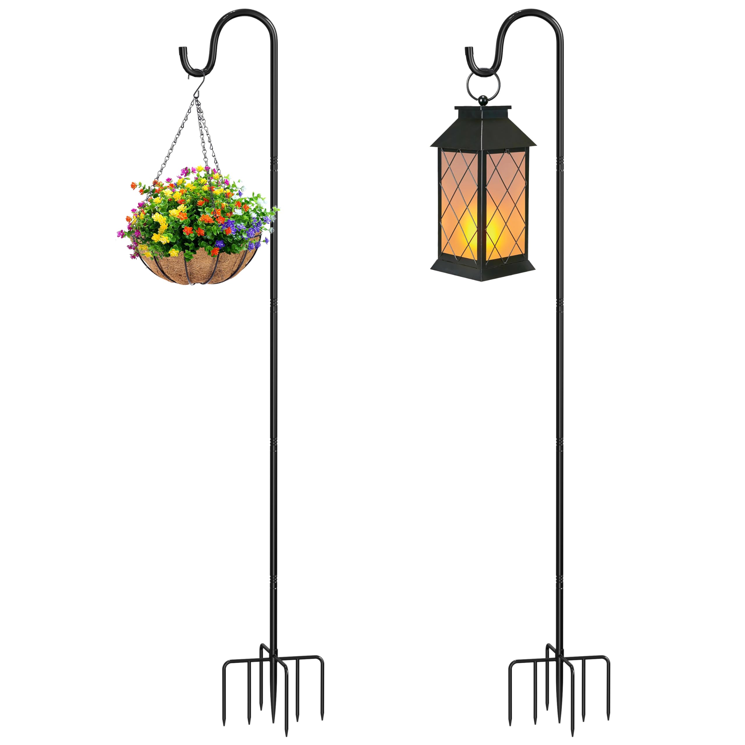 Regulowany hak pasterski 48 ″ na zewnątrz, wytrzymały drążek do karmnika dla ptaków z 7-bolcową podstawą, metalowy hak ogrodowy do zawieszania lampionów, światła słoneczne, łańcuchy świetlne, rośliny