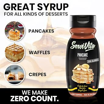 Sugar Free Pancake Syrup Zero Calories and Fat Free, 10.6 FL OZ - No Sugar Pancake Syrup Dessert Topping Gluten-Free, Non-GMO, Vegan and Keto Friendly - ServiVita