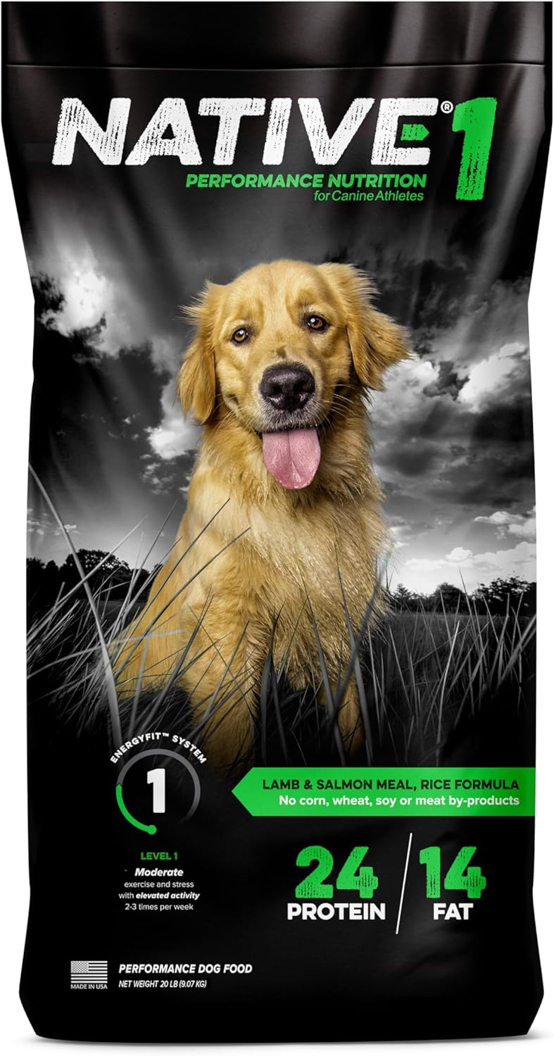 NATIVE Performance Dog Food | Lamb Meal and Rice Formula | No Filler or Bi-Products | Low to Normal Energy Level 1 | 40 Pound Bag