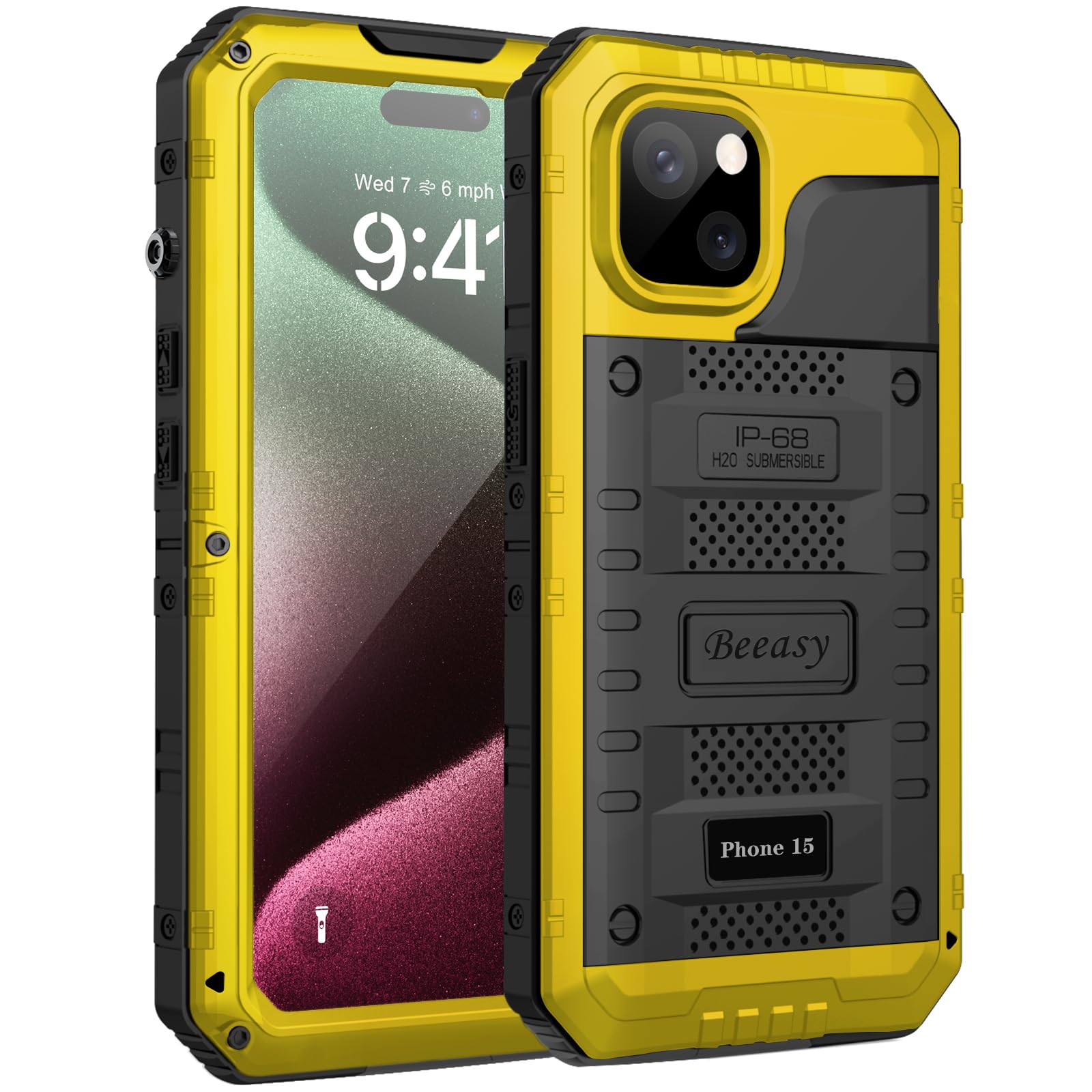 Beeasy for iPhone 15 Case Waterproof Heavy Duty Tough Metal Armour Cover Shockproof Dustproof Built-in Screen Protector