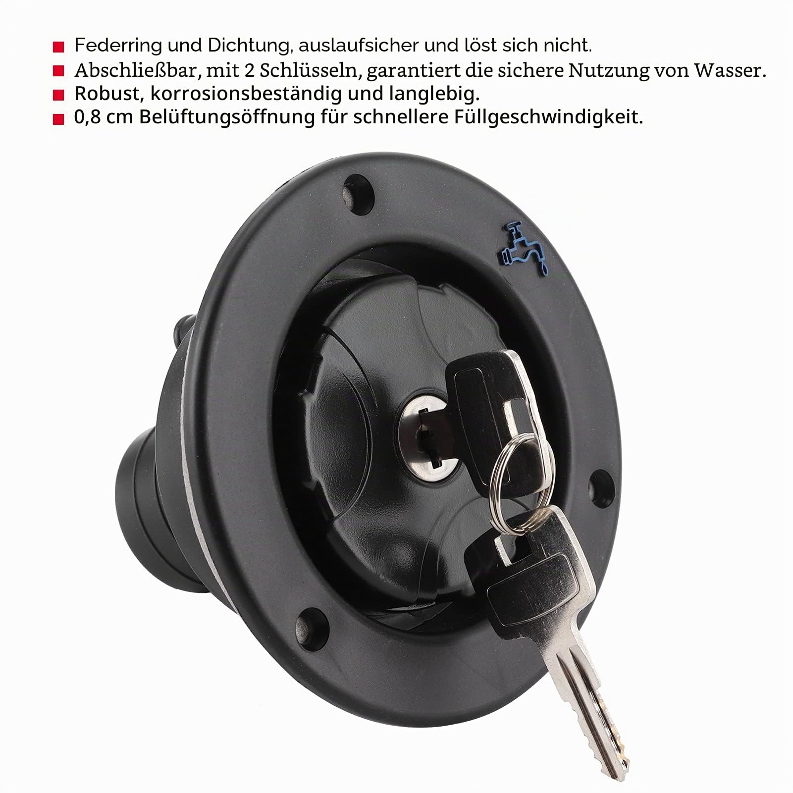 Wohnmobil-Wasserfüllung, abschließbarer Wassereinfülldeckel, Wassereinfüllanschluss, Schwerkraft-Wassereinlass mit 2 Schlüsseln für Wohnmobil-Wohnwagen für Campingfahrzeug