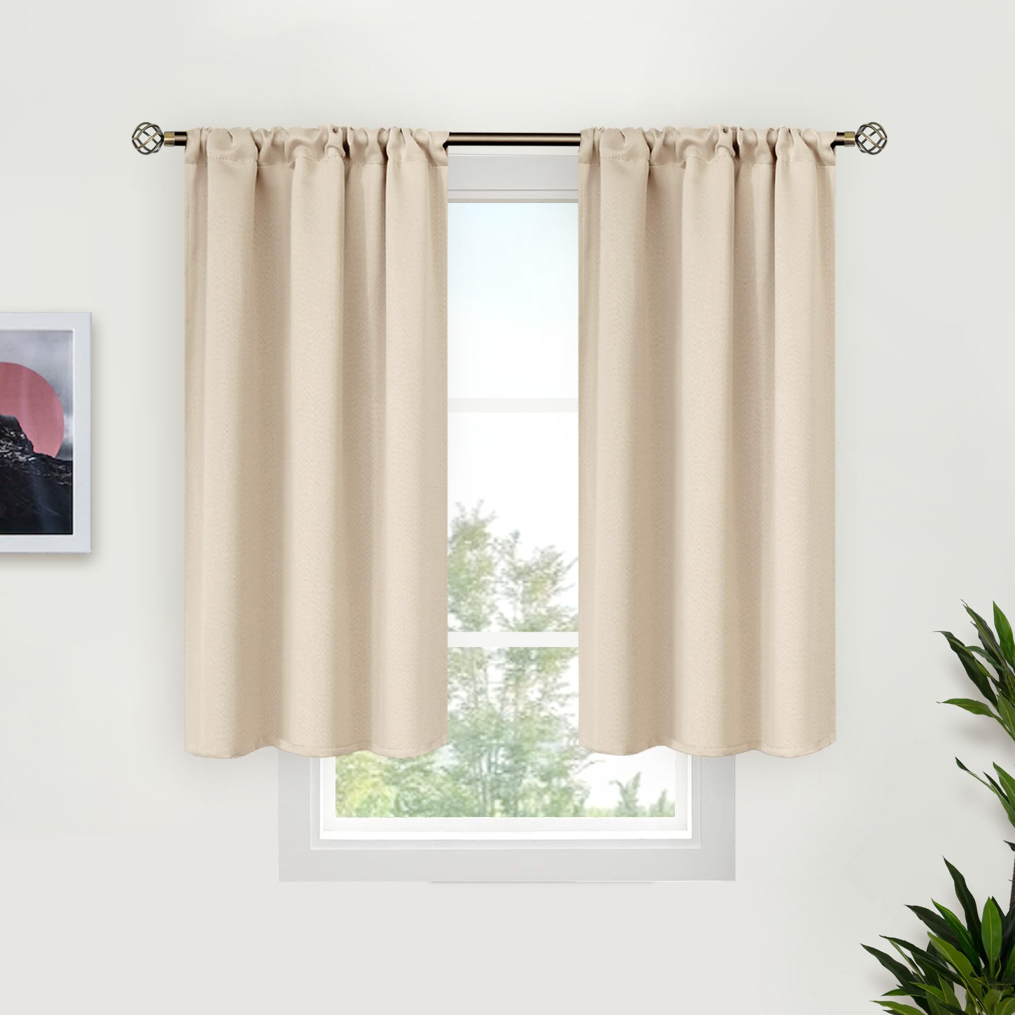 BGment Short Blackout Curtains for Bedroom 40 Inches Long - Thermal Insulated Room Darkening Curtain for Kitchen, Champagne, 34 x 40 Inch, 2 Panels