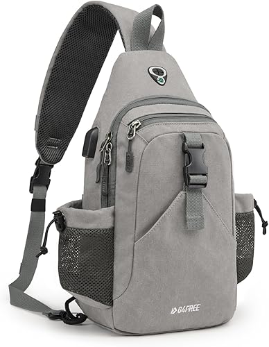 G4Free - Mochila de lona con asa cruzada y puerto de carga USB con bloqueo RFID, mochila de pecho para senderismo, mochila de día para hombres y