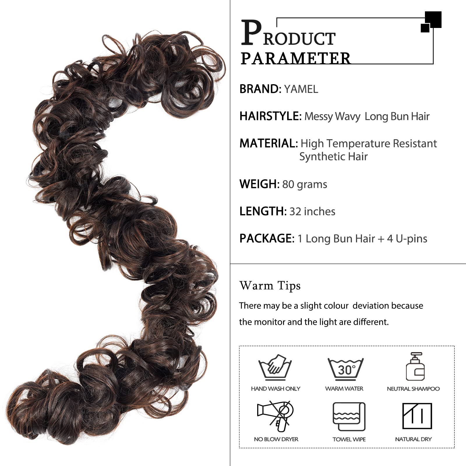YAMEL Messy Bun Hair Piece Medium Brown Long Scrunchy DIY Wrap Around Touseld Updo Hair Extensions Ponytail Curly Hair Pieces for Women - Image 4