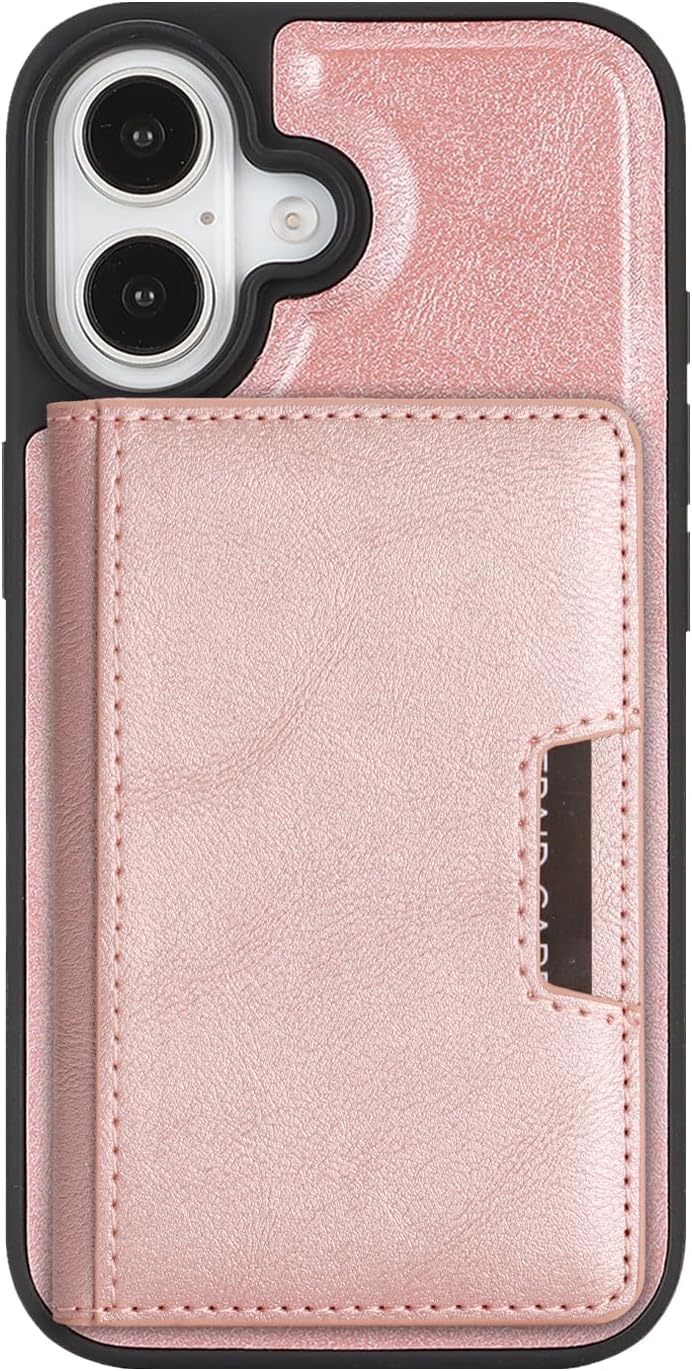 Magnetic case for iPhone 17, with a Detachable Wallet case, Magnetic Attraction Design, Supports Wireless Charging, Made PU Leather, Shockproof Protection (Rose Gold)
