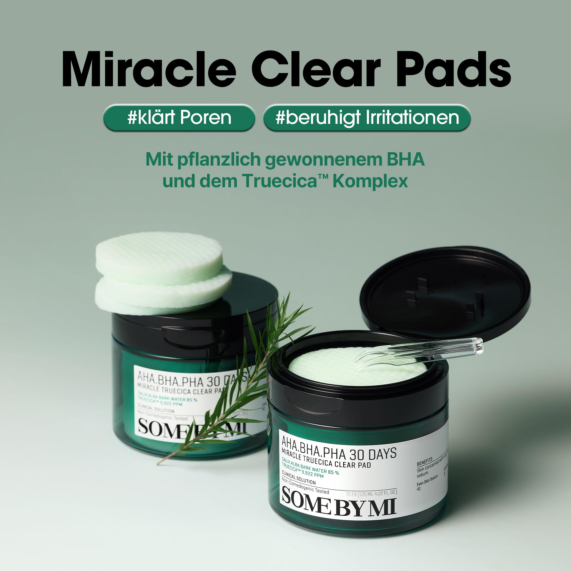 SOME BY MI AHA BHA PHA 30 Days Miracle Truecica Clear Pad – 70 Stück – Exfolierende Toner-Pads mit Centella – Porenverfeinernd & glättend – Koreanische Hautpflege