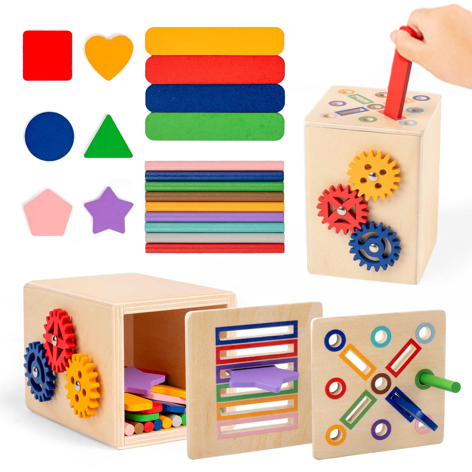 Cadeau Fille Garçon Montessori Jouet Montessori 3-5 Ans - Apprentissage Couleurs & Motricité | 24 Bâtonnets + 20 Cartes | Cadeau Enfant Jeu éducatif 3-5 Ans