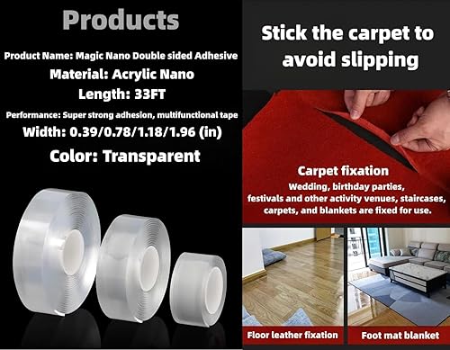 Miniatura 2 de Cinta nano de doble cara de 33 pies, impermeable y transparente, 22 libras, cinta de instalación resistente para decoración de pared, fijación de