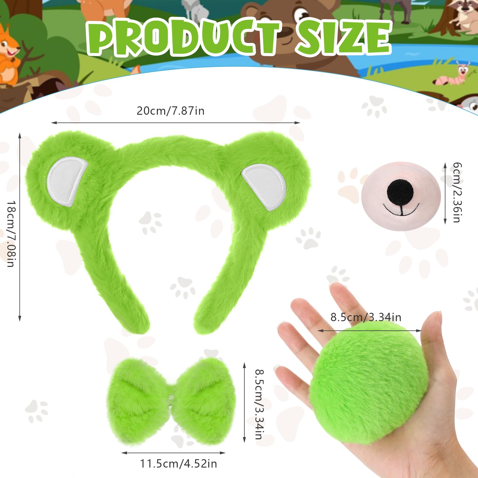 Hifot 4PCS Bear Costume Accessories, Furry Bear Ears Headband Nose Bow Tie and Tail Set - Image 3