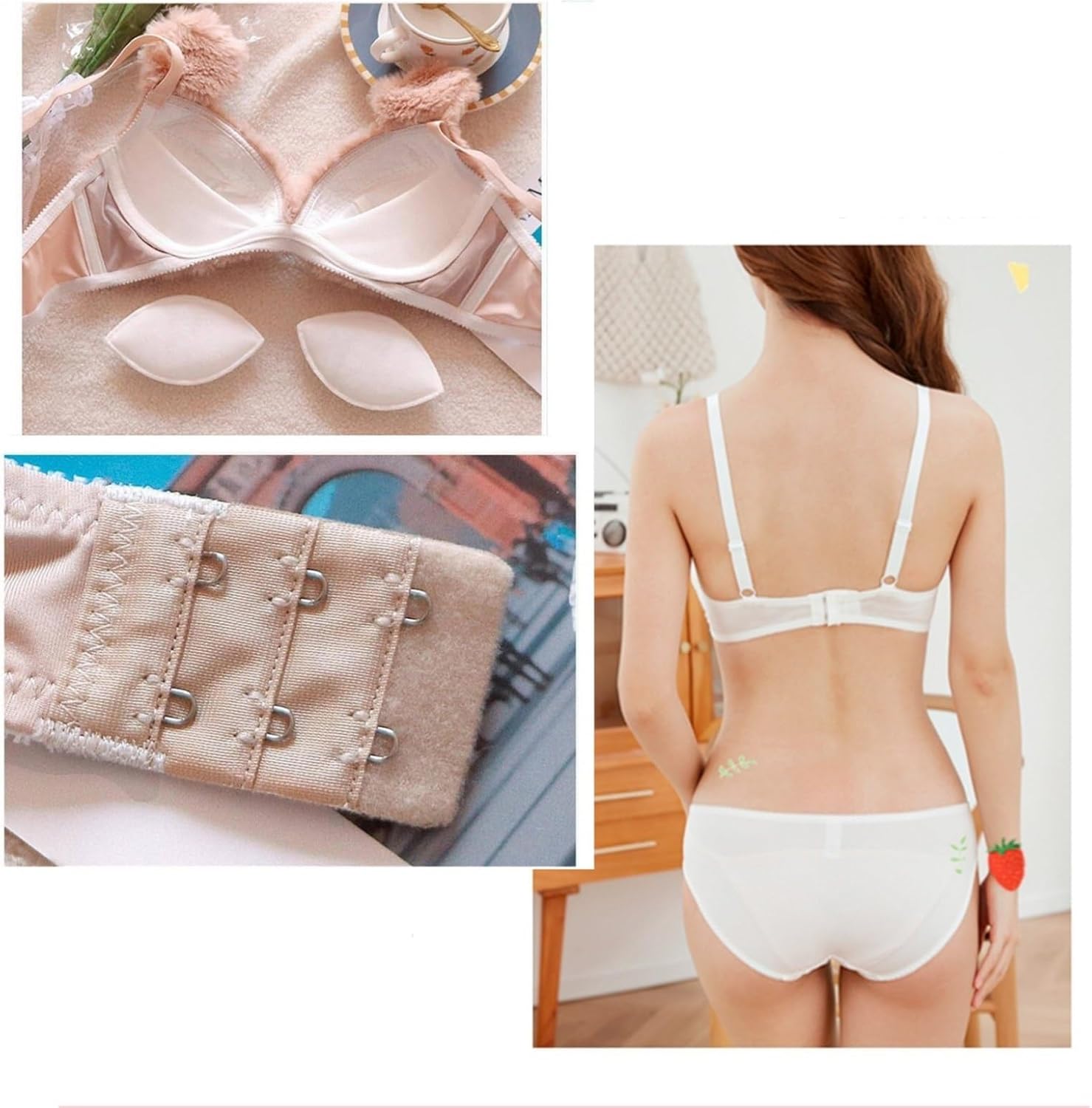 Women Winter Warm Soft Plush Pom Underwear Set Lolita Cartoon Bear Non-Steel Ring Bra