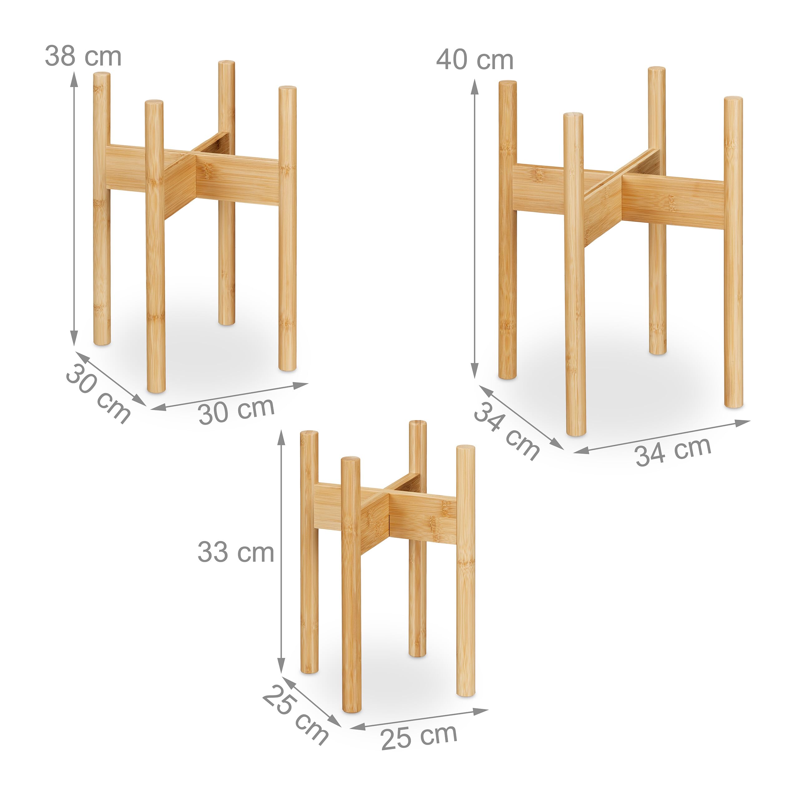 Relaxdays Support pour Pot de Fleurs, Lot de 3, Porte-Plante intérieur, Meuble pour Pots avec D: 20, 25 et 29 cm, Nature