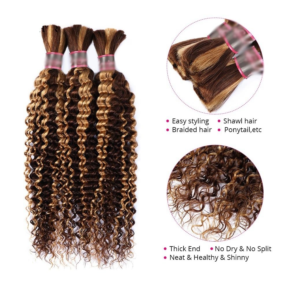 Splatanie włosów Podświetl P4/27 Ludzkie włosy warkoczowe do warkoczy boho 1 3 wiązki Bez osnowy Głębokie fale Masowe włosy Remy Kobieta(24inches)