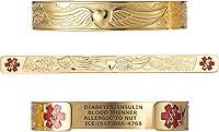 Vista 14 de Divoti Pulseras de alerta médica grabadas personalizadas para mujer, pulsera médica de acero inoxidable, pulsera de identificación médica