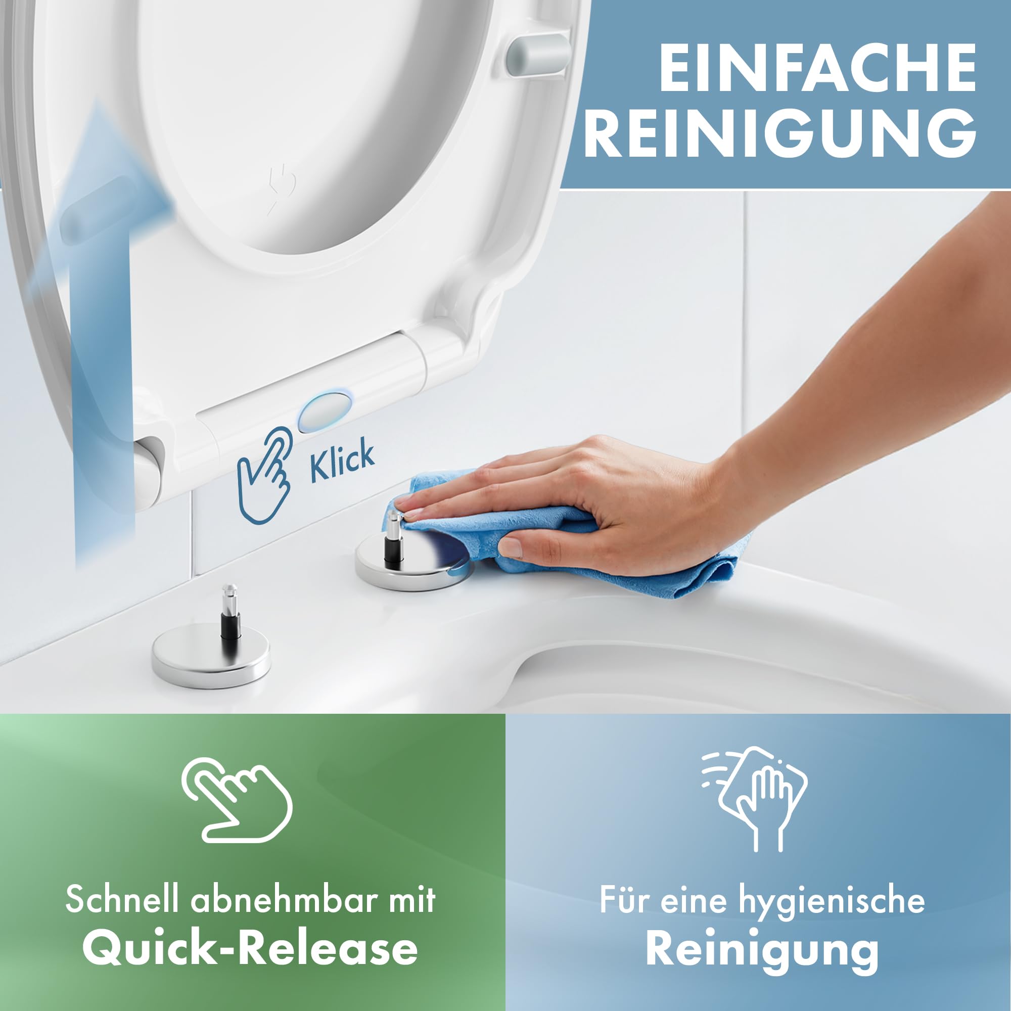 Toilettendeckel - WC Sitz mit Absenkautomatik - antibakterieller Toilettensitz mit Quick-Release Funktion - Toilettendeckel oval - Toilettendeckel mit Absenkautomatik - Klodeckel