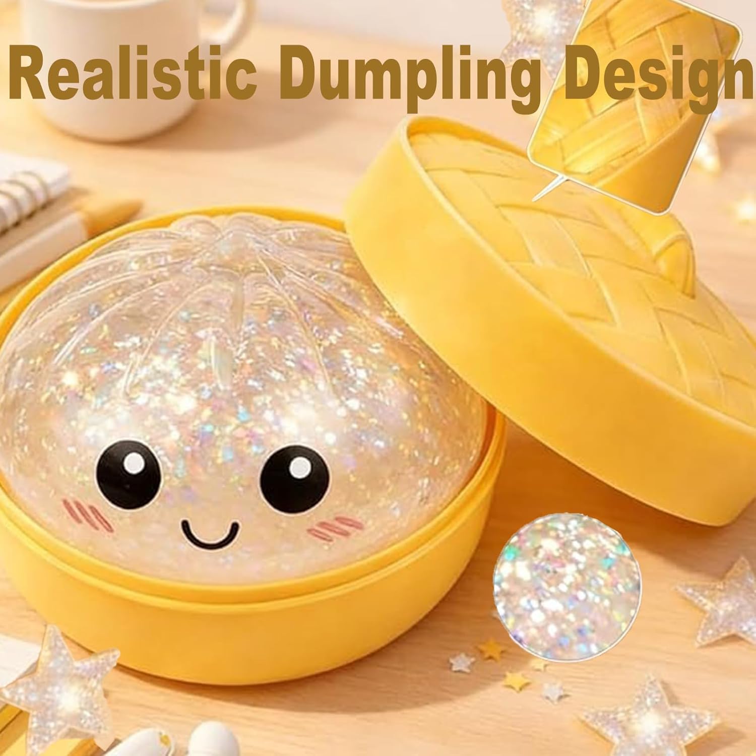 Glitter Dumpling Squishy Dumpling Glitter with Box, Fidget Stress Relief Ball, Soft Glitters Dumplings for Playing, Party, Desk (4PC-A)