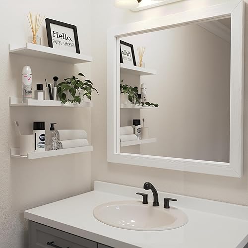 Miniatura 4 de DOLLFIO Juego de 9 estantes flotantes, estantes de pared negros con labio, estantes de exhibición para decoración de pared, repisa moderna para sala