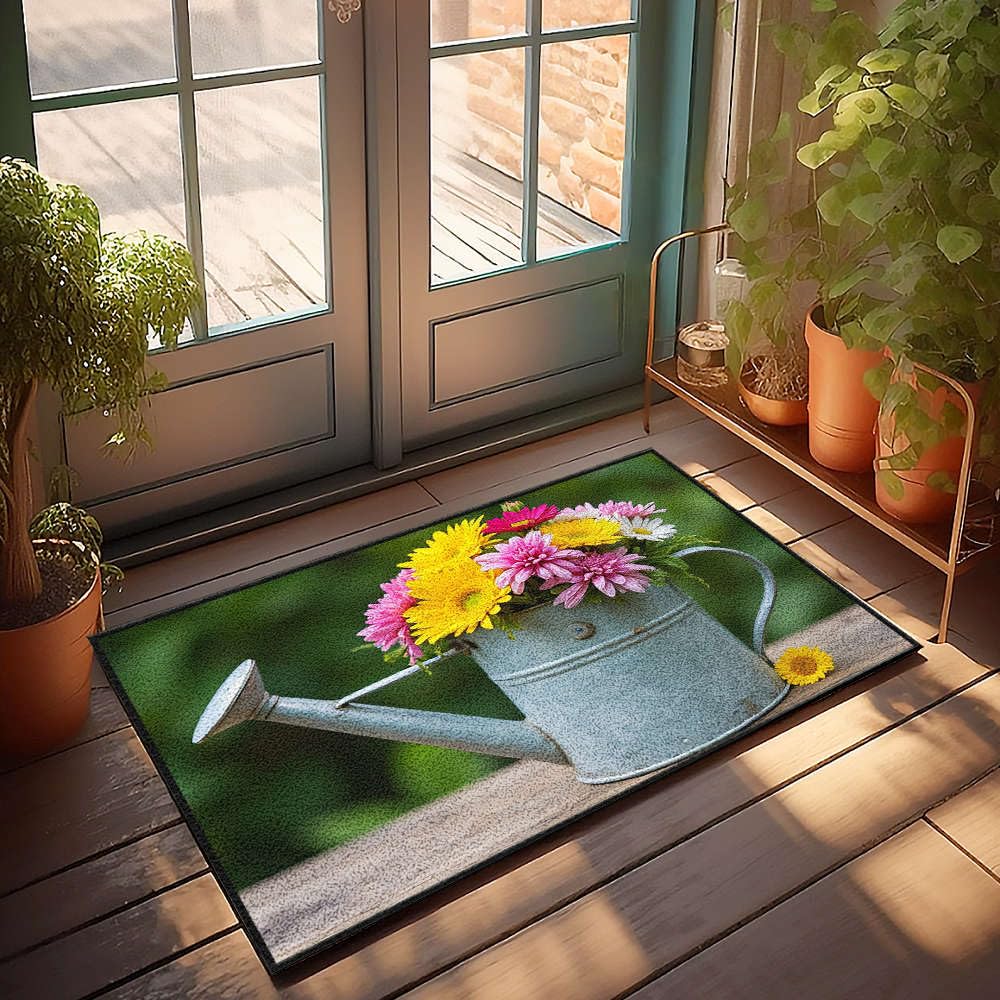 Paillasson motif fleurs d'automne grand format 65x90 cm pour entrée