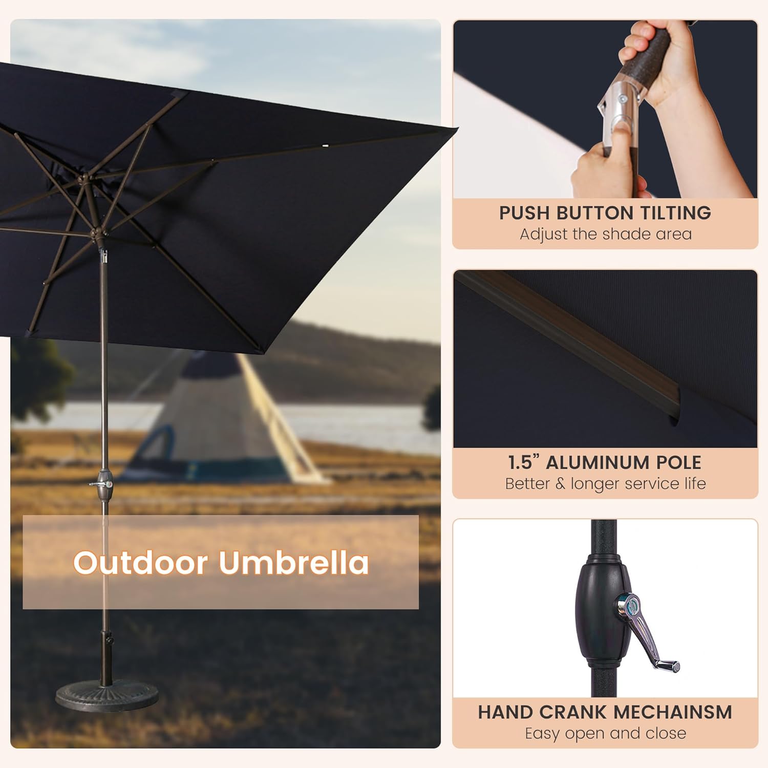 MONDAWE Outdoor Patio Umbrella 10 x 6.5 FT Rectangular Market Umbrella with Tilt and Crank Aluminum Commercial Table Umbrella for Pool Backyard Balcony