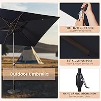 Vista 4 de MONDAWE Sombrilla de patio al aire libre de 10 x 6.5 pies, rectangular, sombrilla de mercado con inclinación y manivela, sombrilla de mesa comercial
