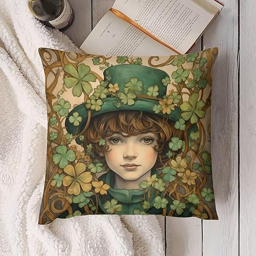 Miniatura 4 de HighonHi Pillow Covers Lucky Green Clover Cojines Decorativos para Sala Patrick's Day Spring Decorative Square Covers Home Decor for Couch Sofa 26