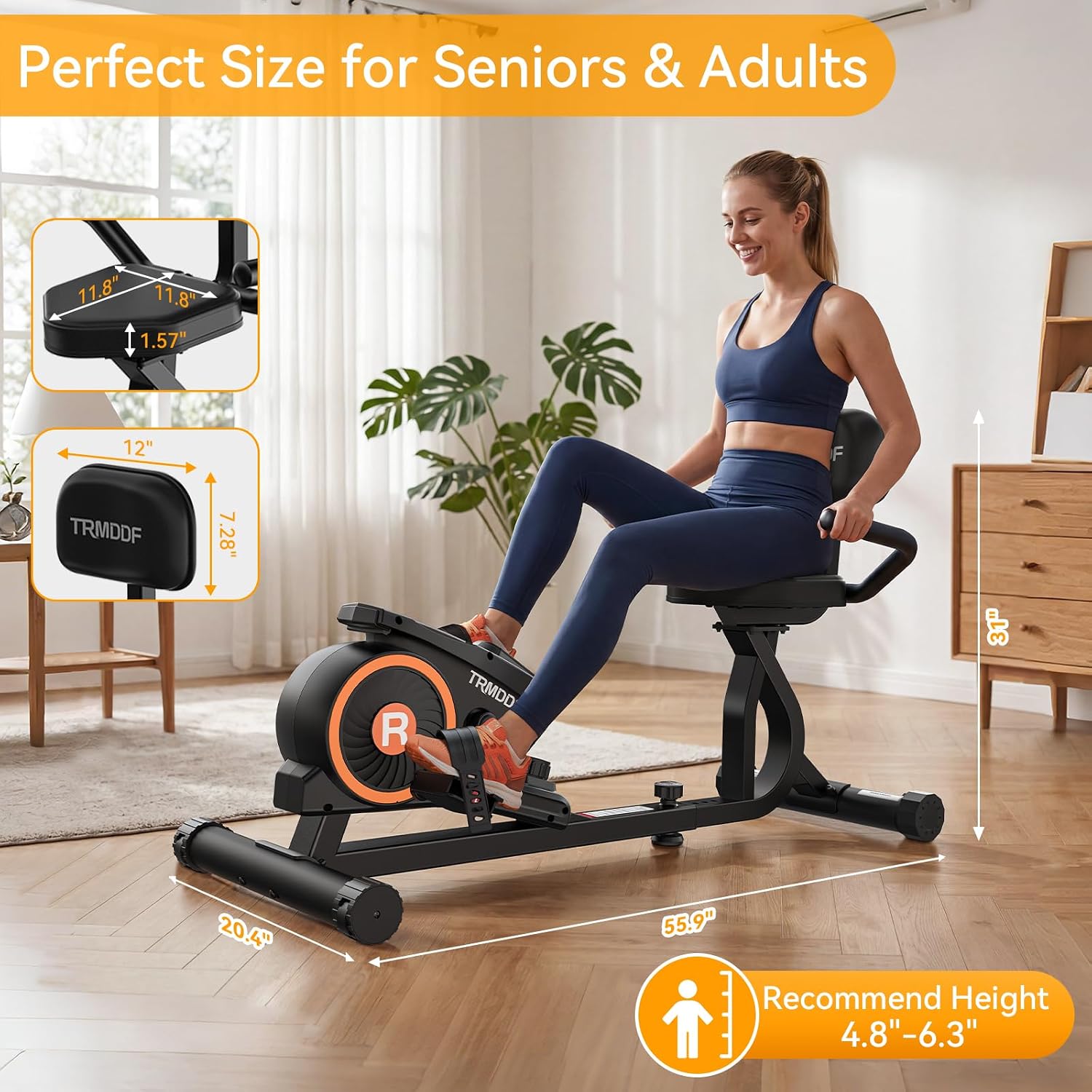 Recumbent Exercise Bike for Home Use, Magnetic Stationary Bike with Soft Padded Seat for Seniors & Adults, Indoor Cycling Bike with 16-Level Quiet Resistance, LCD Monitor, 400LB Capacity, Easy Assembly