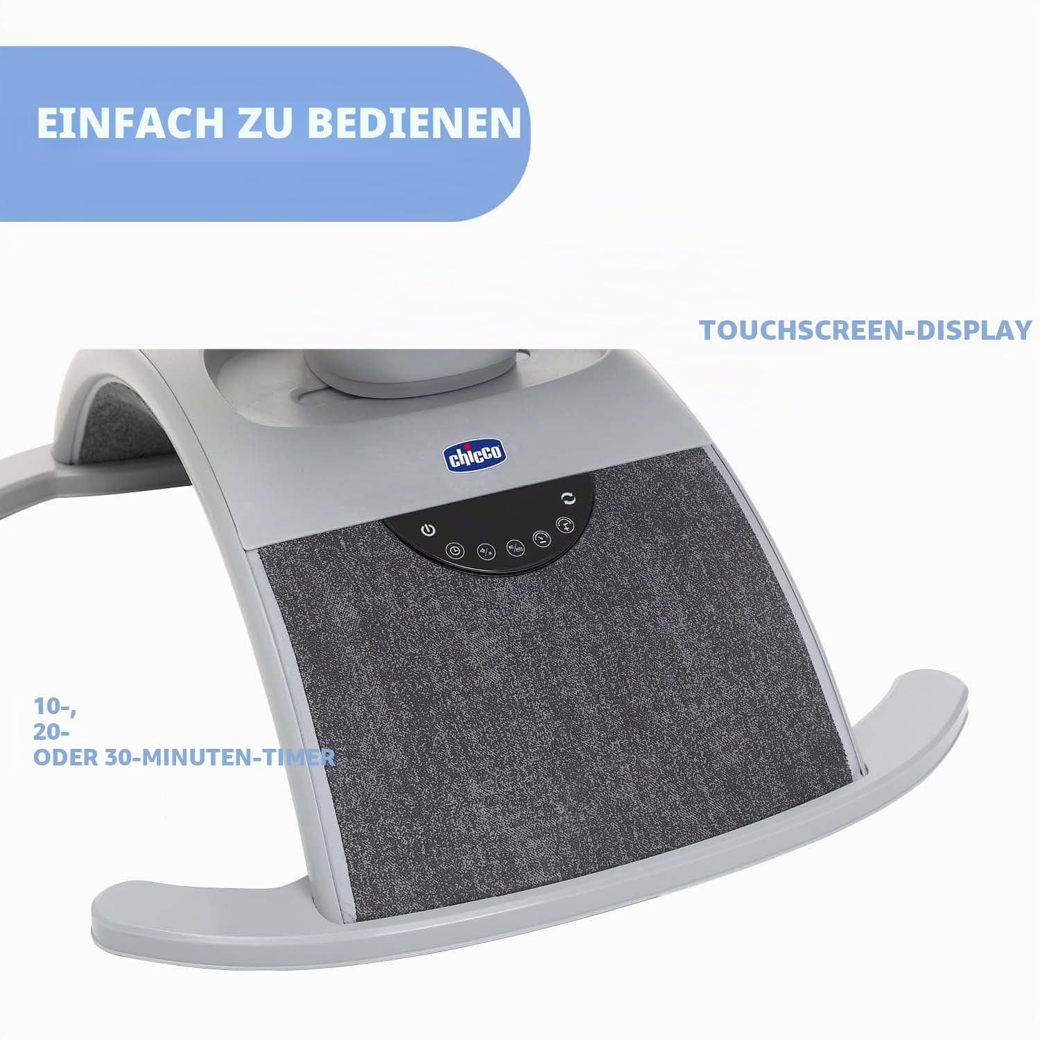 Chicco Comfy Wave, Elektronische Babywippe, Babyschaukel, mit Bewegungen und Melodien, verstellbare Rückenlehne, atmungsaktiver und abnehmbarer Stoff, Spielleiste, 0 Monate