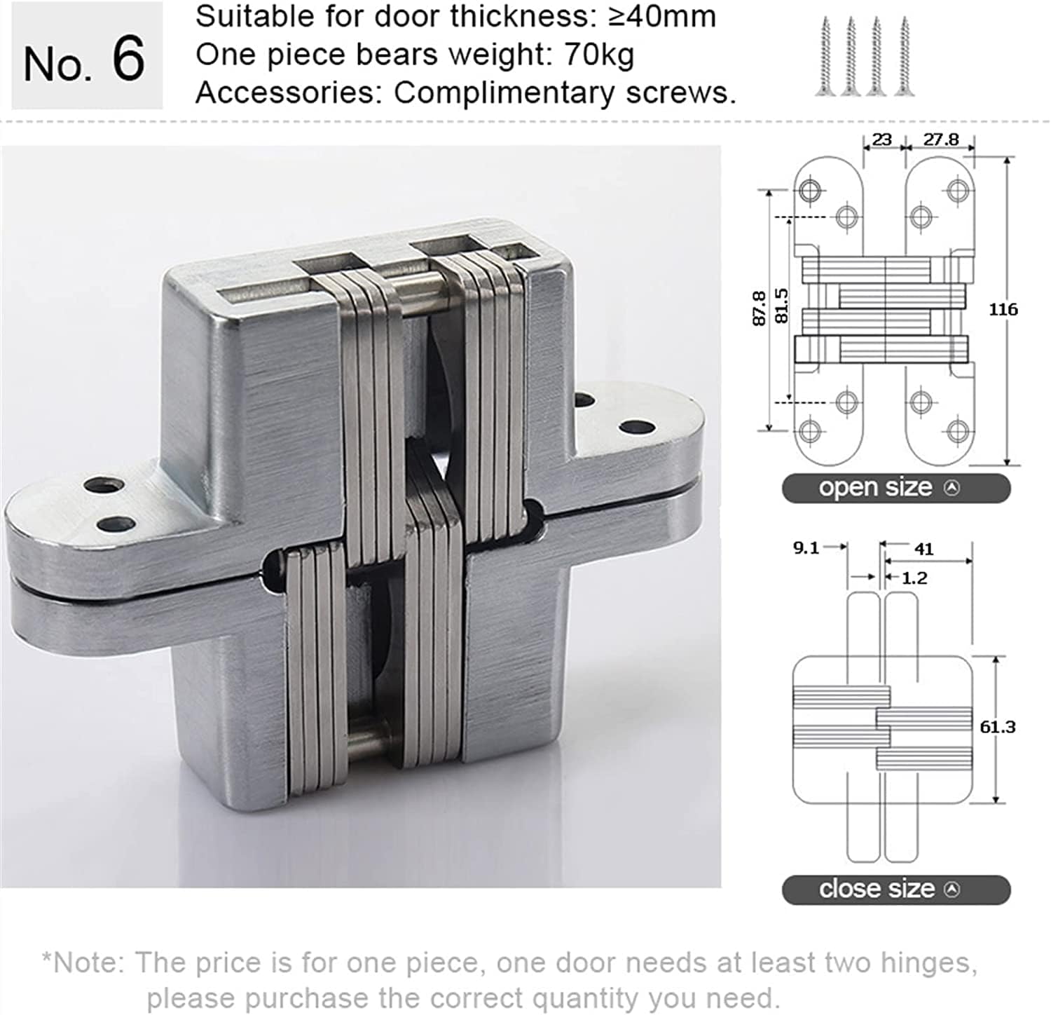 ICOBES Thickened Internal Door Hinges, Butt Hinges, Folding Hinges, Hinge 180 Degree Concealed Hinge Folding Heavy Built-in Door Hinges Invisible Hidden Cross Gemel Stainless (Color : No. 6 Hinge)