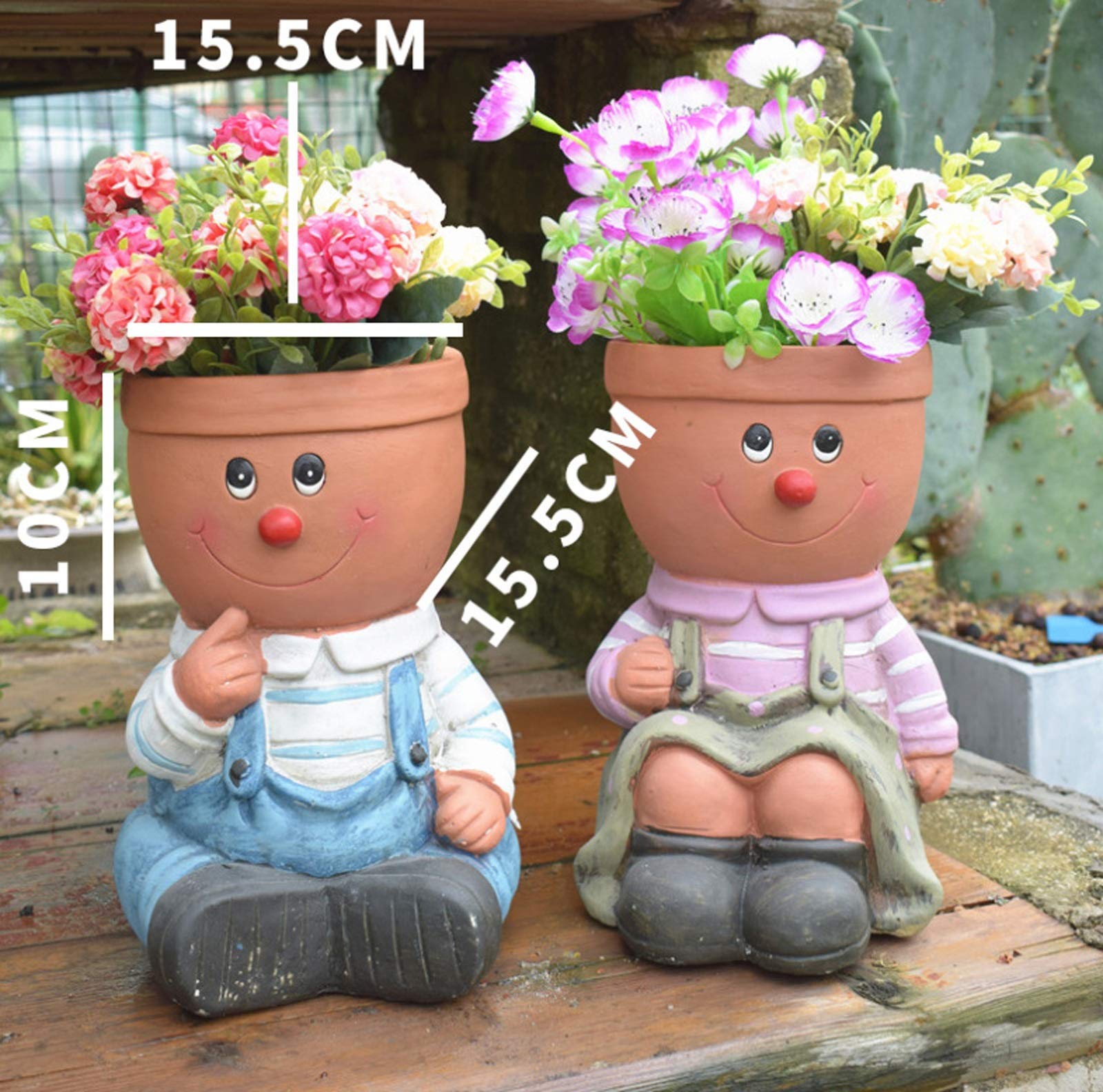 小人の形状 植木鉢 花の装飾付き Amazon.co.jp: 庭の創造的な植木鉢かわいい男の子と女の子庭の中庭の