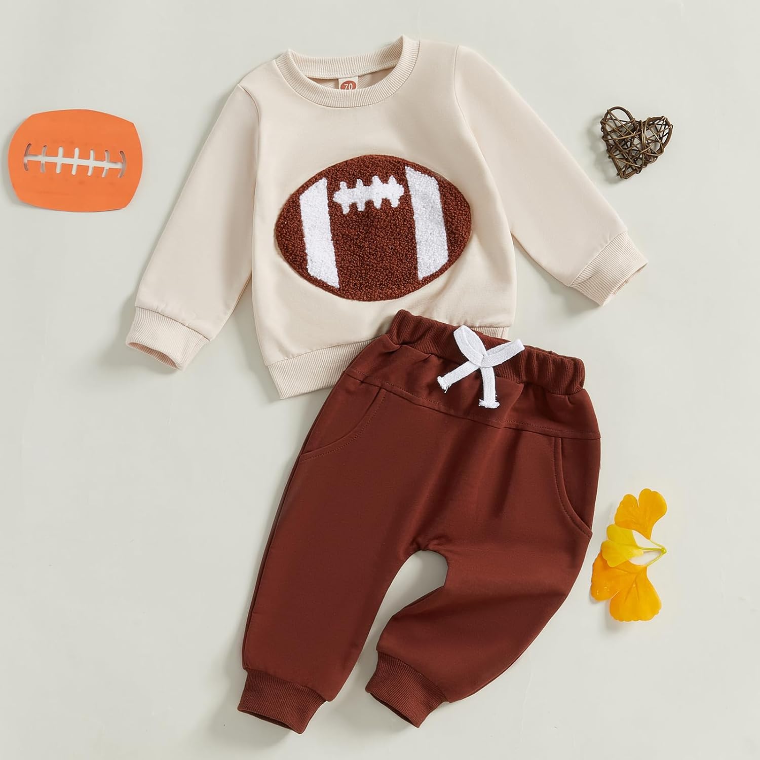 Baby Boy Girl Football Outfit Long Sleeve Crewneck Sweatshirt Pullover Tops and Elastic Pants Set 2PC Outfits - Image 3