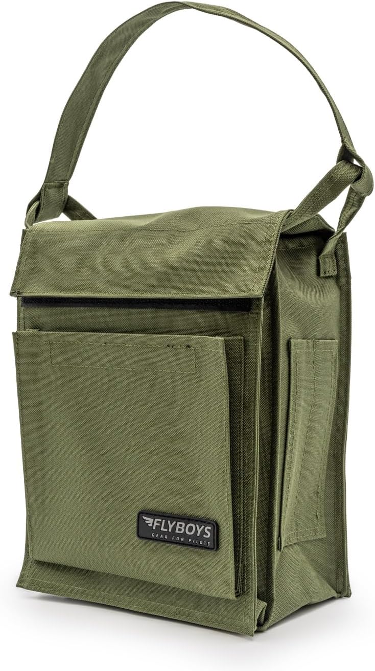FLYBOYS Regular PubsBag โ Expandable Pilot Flight Bag with FOD-Resistant Closure, 3 Compartments, Removable Divider, Pen Holders & Stretch Side Pocket - Olive
