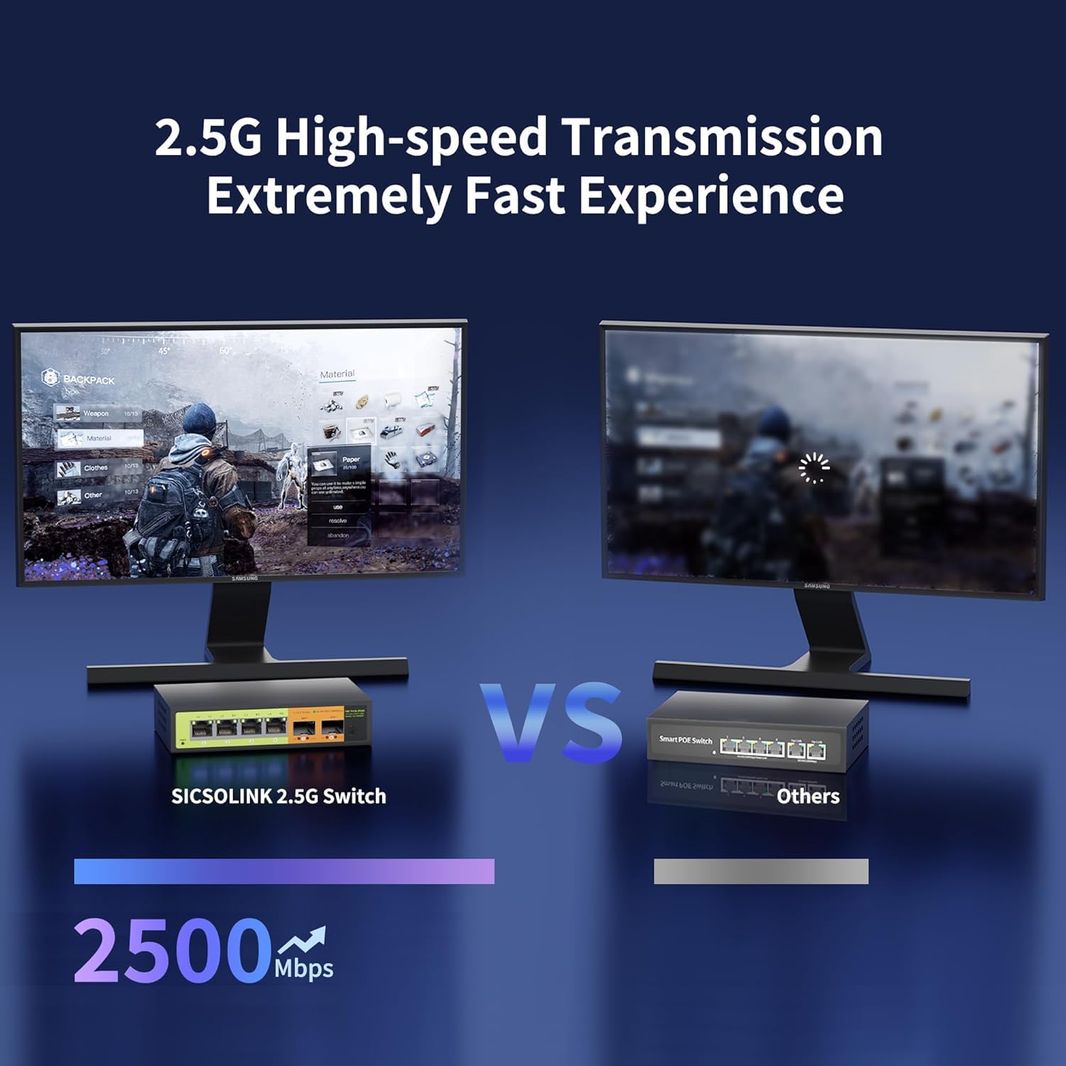6-Port 2.5G Ethernet Switch, 4x2.5GB Ports mit 2x10GB SFP Uplink, Nicht verwaltet, Plug & Play, Tisch-/Wandmontage, lüfterloses Metallgehäuse, kompatibel mit 100/1000/2500Mbps Netzwerken