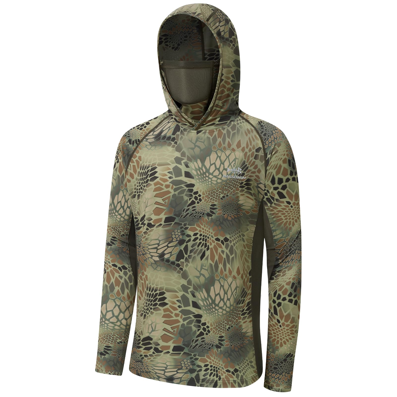 BASSDASH UPF 50+ Herren Jagdshirts mit Maske Langarm Camo Angeln Hoodie