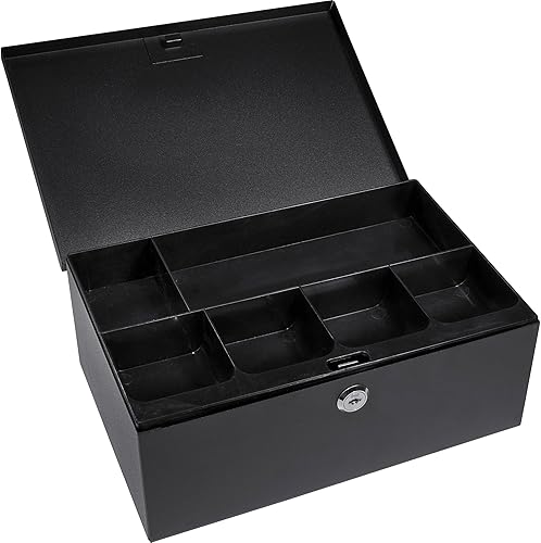 Miniatura 7 de BARSKA Caja de efectivo de 12 pulgadas y bandeja de 6 compartimentos con cerradura de llave, color negro
