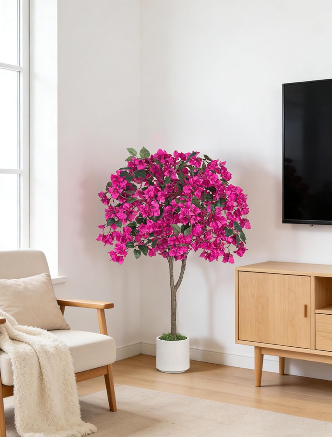 BLOSMON Bougainvillea Artificial Tree for Porch: 2-Pack 3.9ft Hot Pink Fake Flower Tree for Home Front Door Decoration - Faux Silk Floral Plant with Pot for Outdoor Garden Patio Indoor Decor