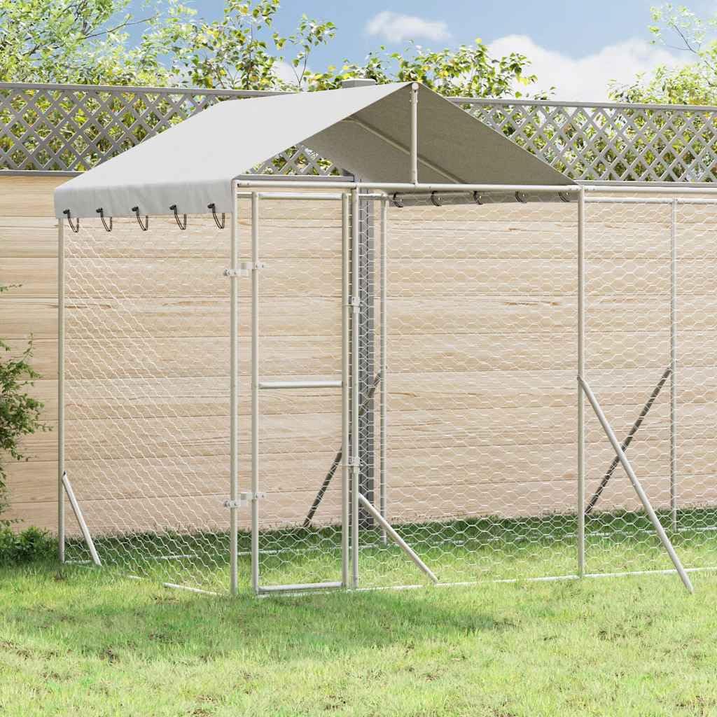Cuccia esterna in acciaio zincato argento, 10 x 2 x 2,5 m | Con tettuccio impermeabile, porta con serratura, rete ventilata, per cani e piccoli animali