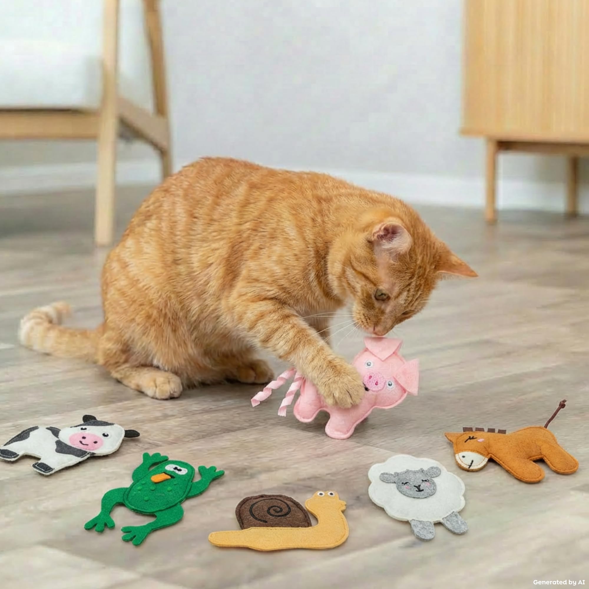 TRIXIE Animali della fattoria in feltro per gatti con erba gatta – 1 pz | Morbidi, con design assortiti – Stimolano curiosità e benessere del gatto d'appartamento, gioco vario e duraturo
