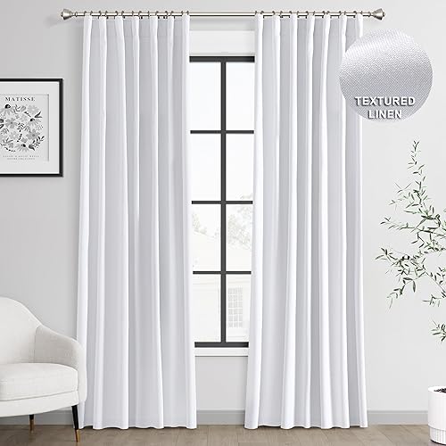 Miniatura 8 de Joywell Cortinas de lino 100% opacas de 45 pulgadas de largo, bolsillo para barra/pestaña trasera, cinturón de gancho/anillos de clip, cortinas de